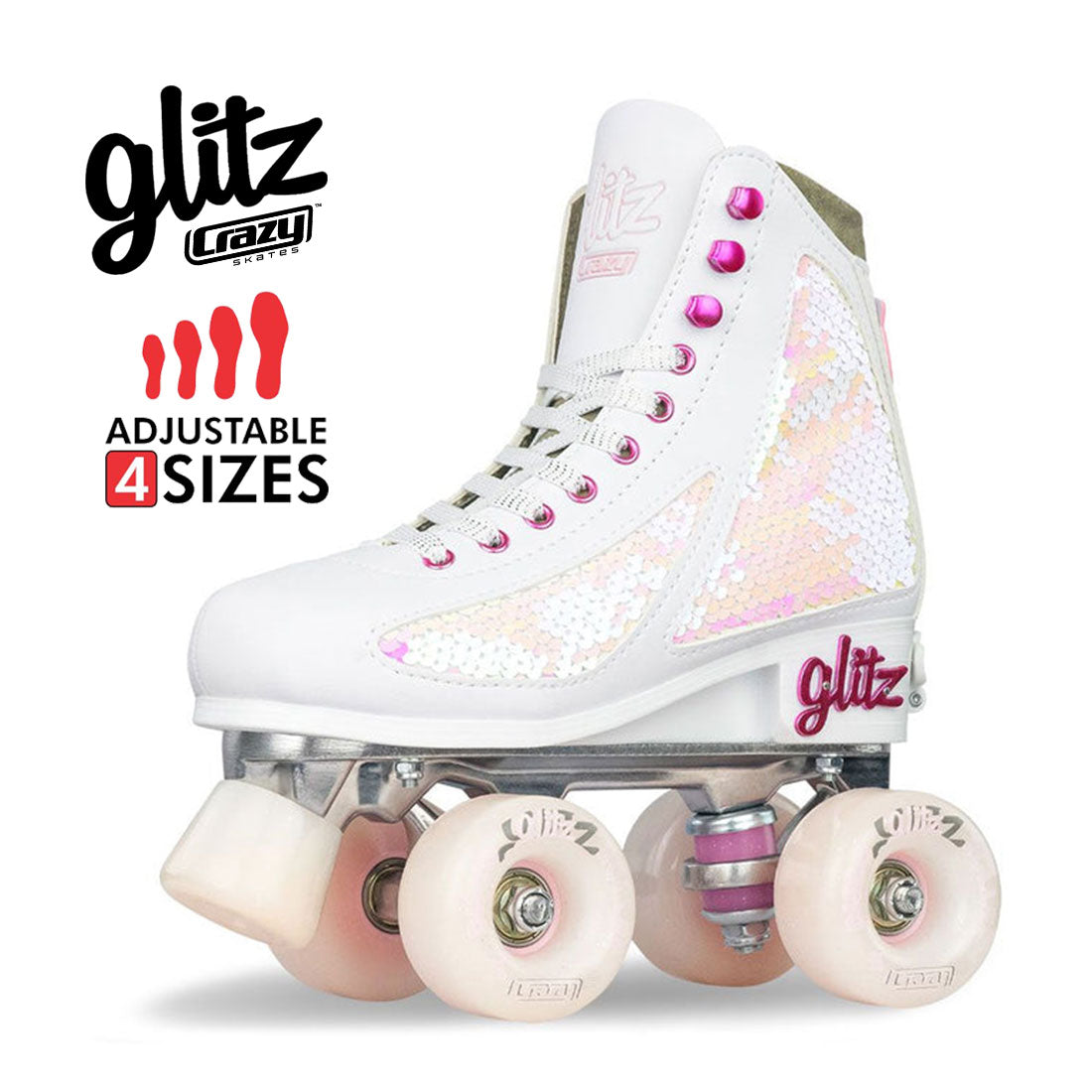 Crazy Disco Glitz Pearl - Kids Adjustable Roller Skates