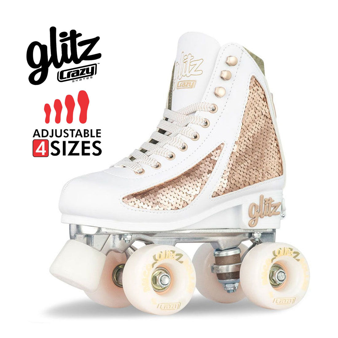 Crazy Disco Glitz Rose Gold - Kids Adjustable Roller Skates