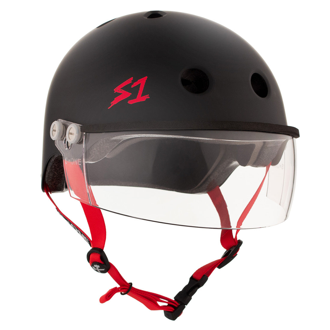 S-One Visor Lifer Helmet - Black/Red Matte Helmets