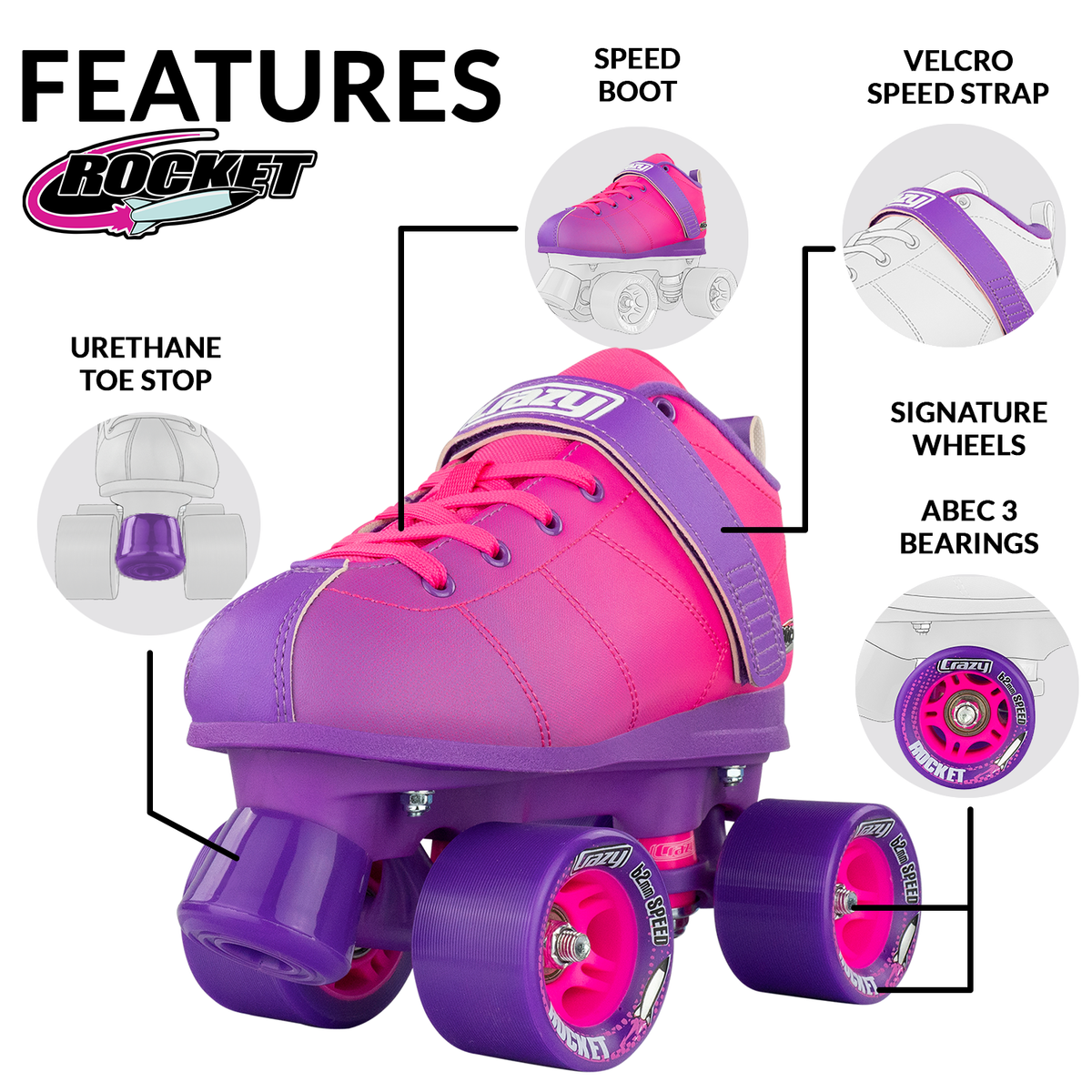 Crazy Rocket Adult - Pink/Purple Roller Skates