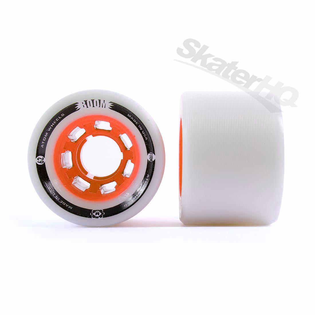 Atom Boom Quad Hybrid XFIRM White Orange 62mm 44mm 4pk Roller Skate Wheels