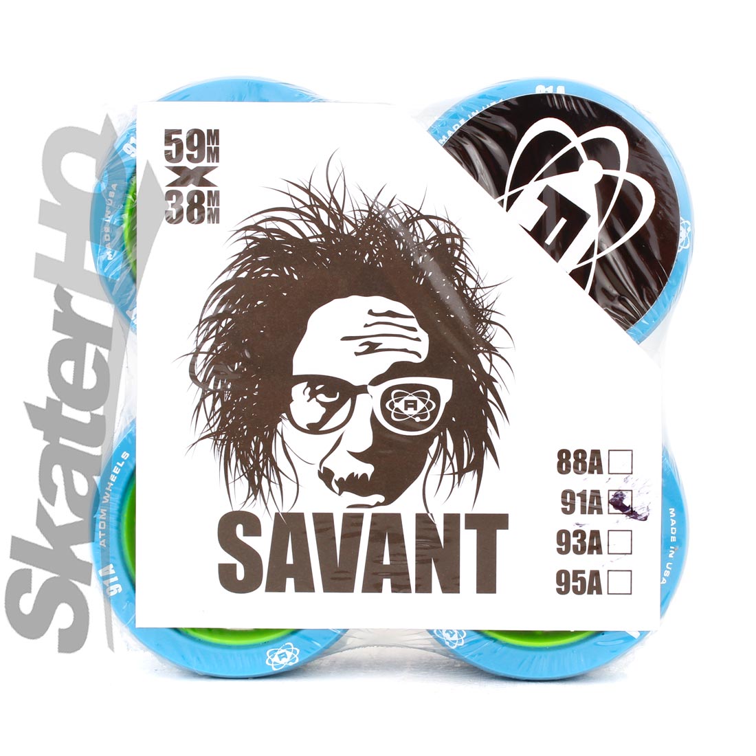Atom Savant 59x38mm/91a 4pk - Blue Roller Skate Wheels