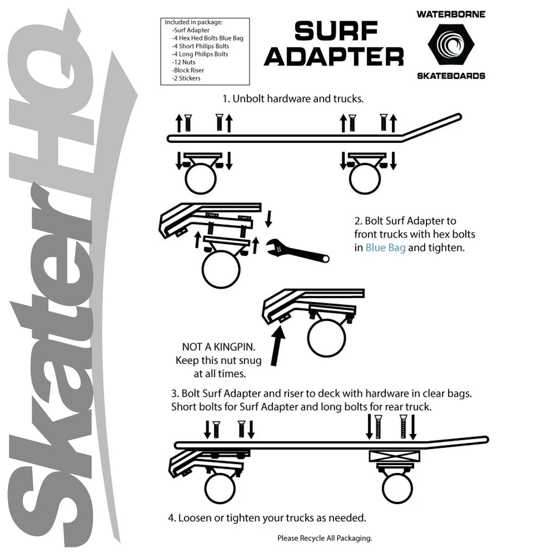 Waterborne Surfskate Truck Adapter - Black Skateboard Accessories