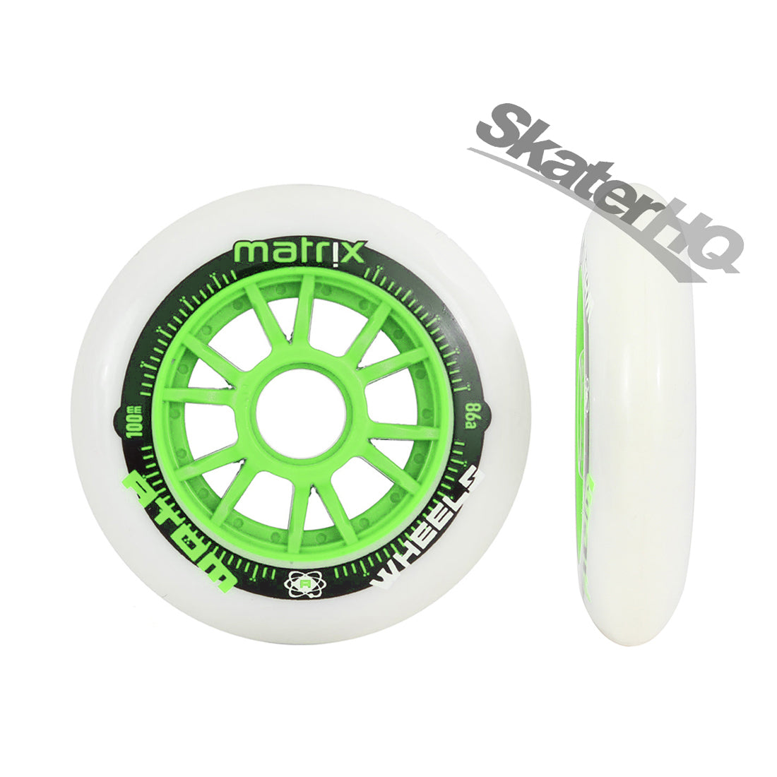 Atom Matrix 100mm 86a 8pk - White/Green Inline Rec Wheels