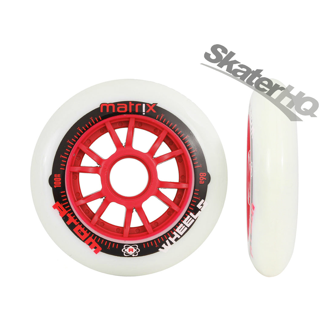 Atom Matrix 100mm 86a 8pk - White/Red Inline Rec Wheels