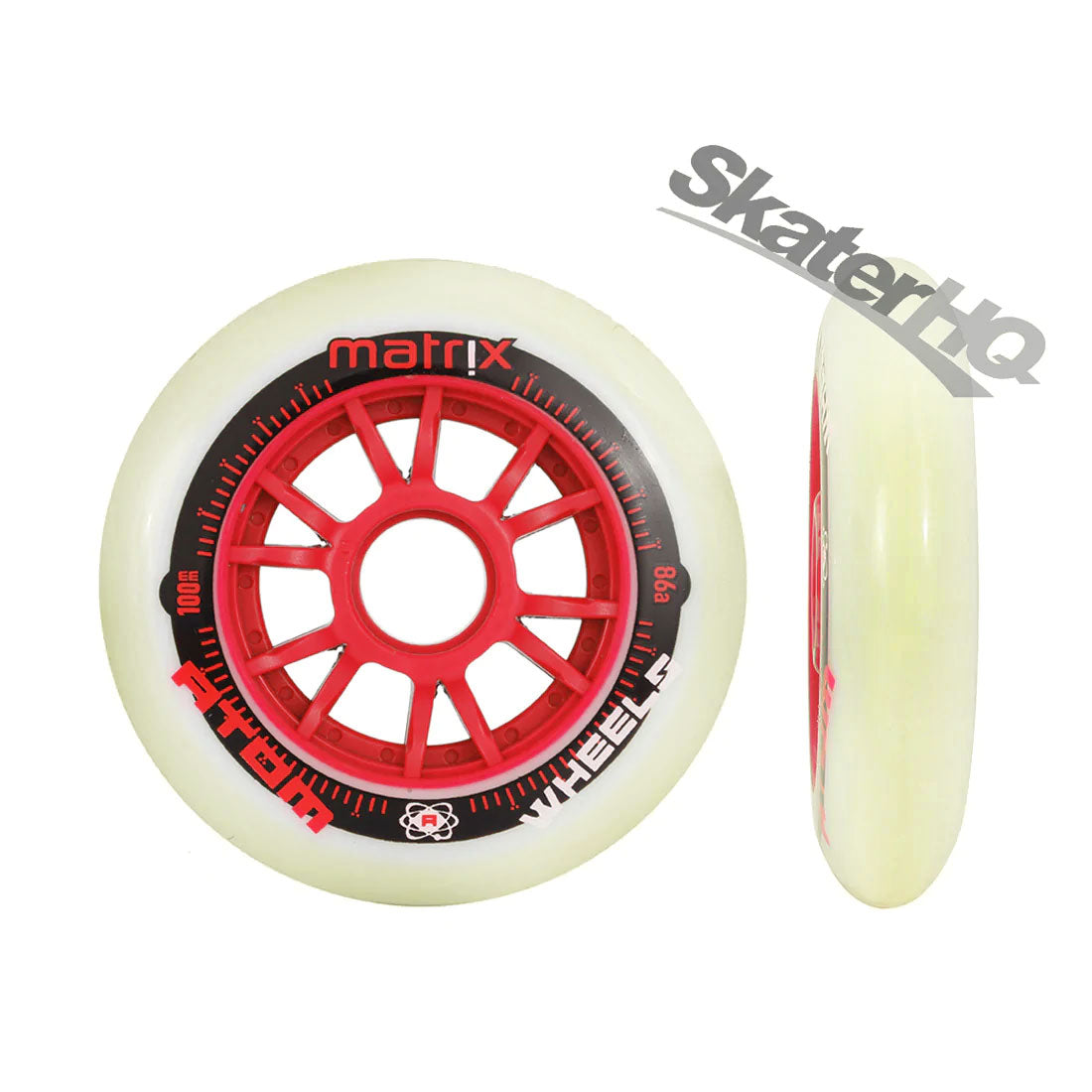 Atom Matrix 100mm 86a 6pk - White/Red (Slightly USED) Inline Rec Wheels