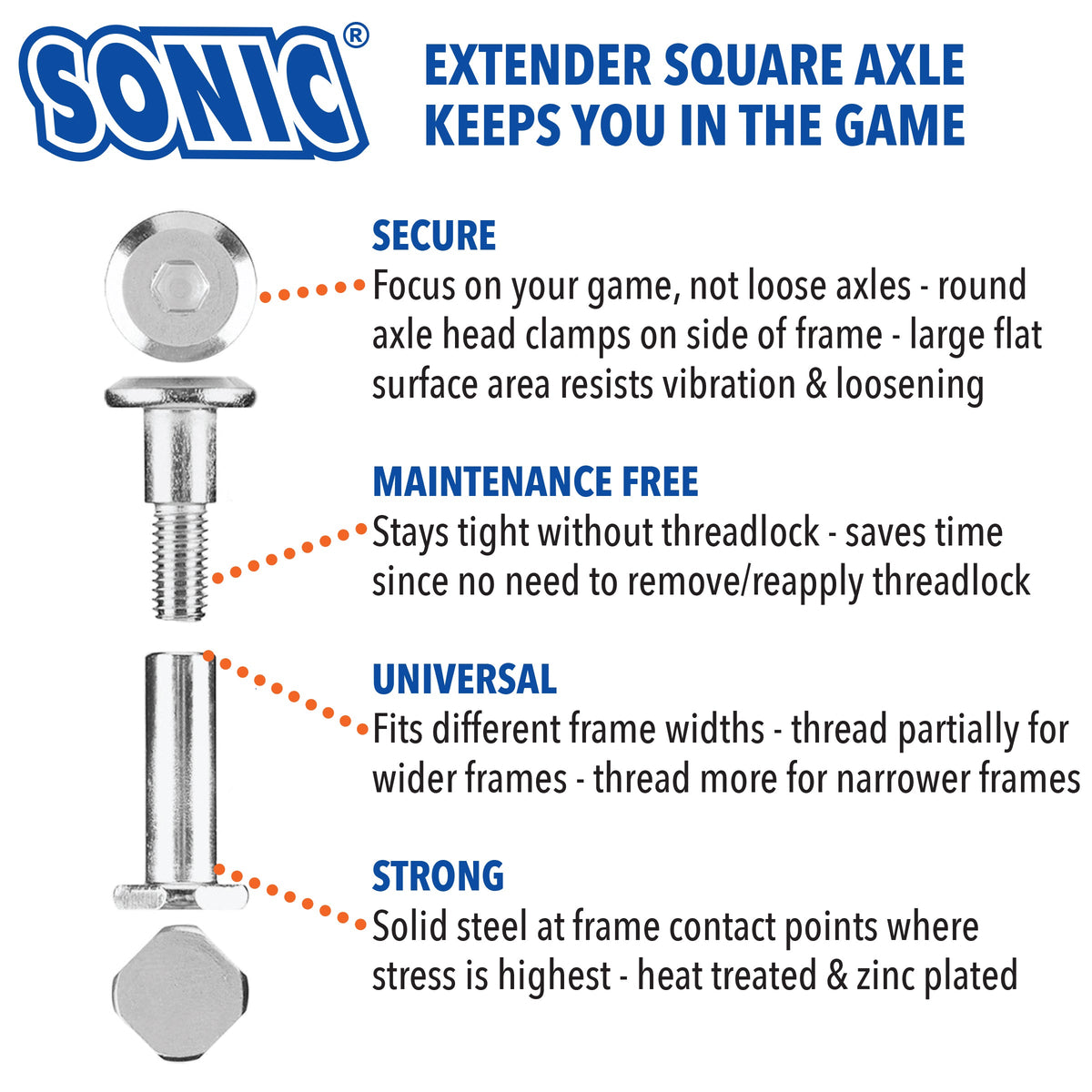 Sonic Extender Inline Axles Square 6mm Inline Hardware and Parts