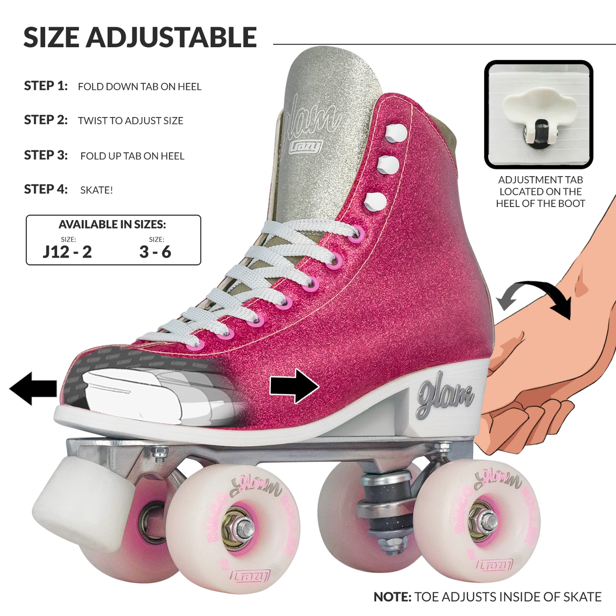 Crazy Disco Glam Pink/Silver - Kids Adjustable Roller Skates
