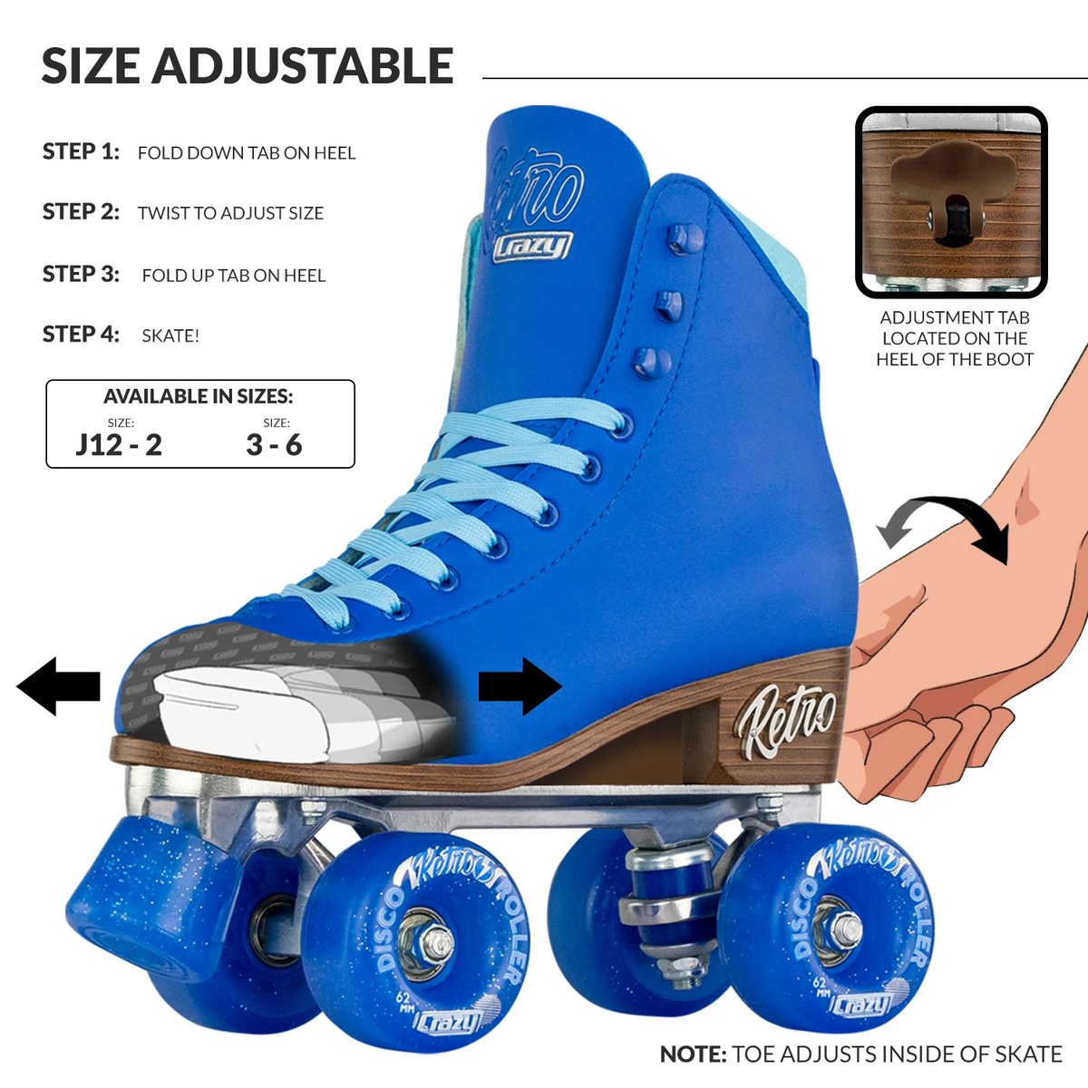 Crazy Retro Roller Blue - Kids Adjustable Roller Skates