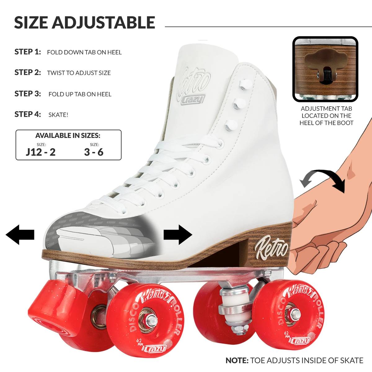 Crazy Retro Roller White - Kids Adjustable Roller Skates