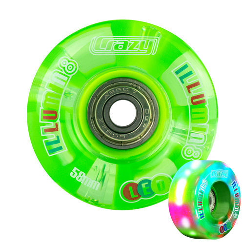 Crazy Illumin8 58mm LED Light Up Wheels 2pk Green Roller Skate Wheels