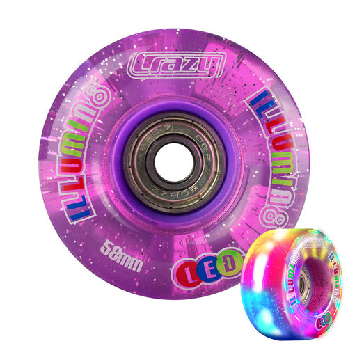 Crazy Illumin8 58mm LED Light Up Wheels 2pk Glitter Purple Roller Skate Wheels