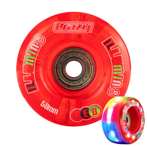 Crazy Illumin8 58mm LED Light Up Wheels 2pk Red Roller Skate Wheels