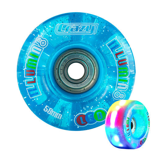 Crazy Illumin8 58mm LED Light Up Wheels 2pk Glitter Teal Roller Skate Wheels