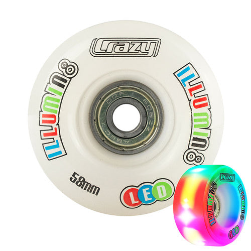 Crazy Illumin8 58mm LED Light Up Wheels 2pk White Roller Skate Wheels