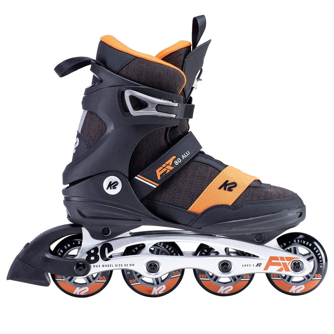 K2 FIT 80 Alu Mens Black/Orange 7US EU39.5 25cm Inline Rec Skates