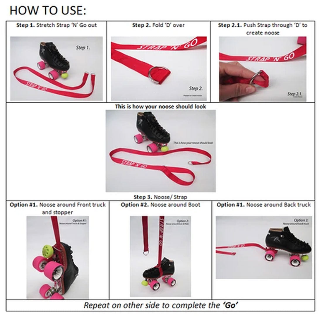 Strap N Go Skate Noose/Leash - Solid Colours Roller Skate Accessories