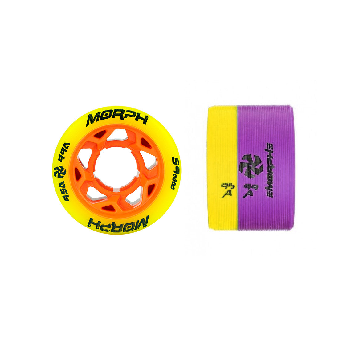 Reckless Morph Dual 59mm Wheels 4pk 95a/99a | Yellow/Purple Roller Skate Wheels