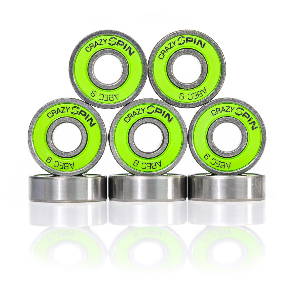 Crazy Spin Bearings 8mm 8pk Green Inline and Quad Bearings