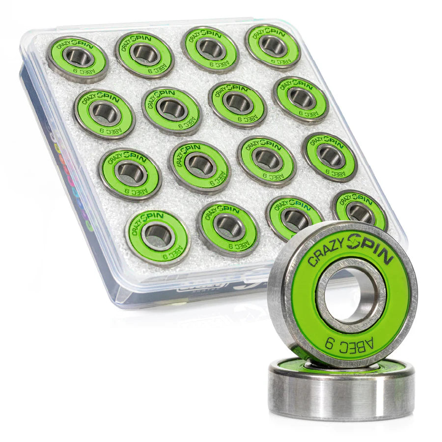 Crazy Spin Bearings 8mm 16pk Green Inline and Quad Bearings