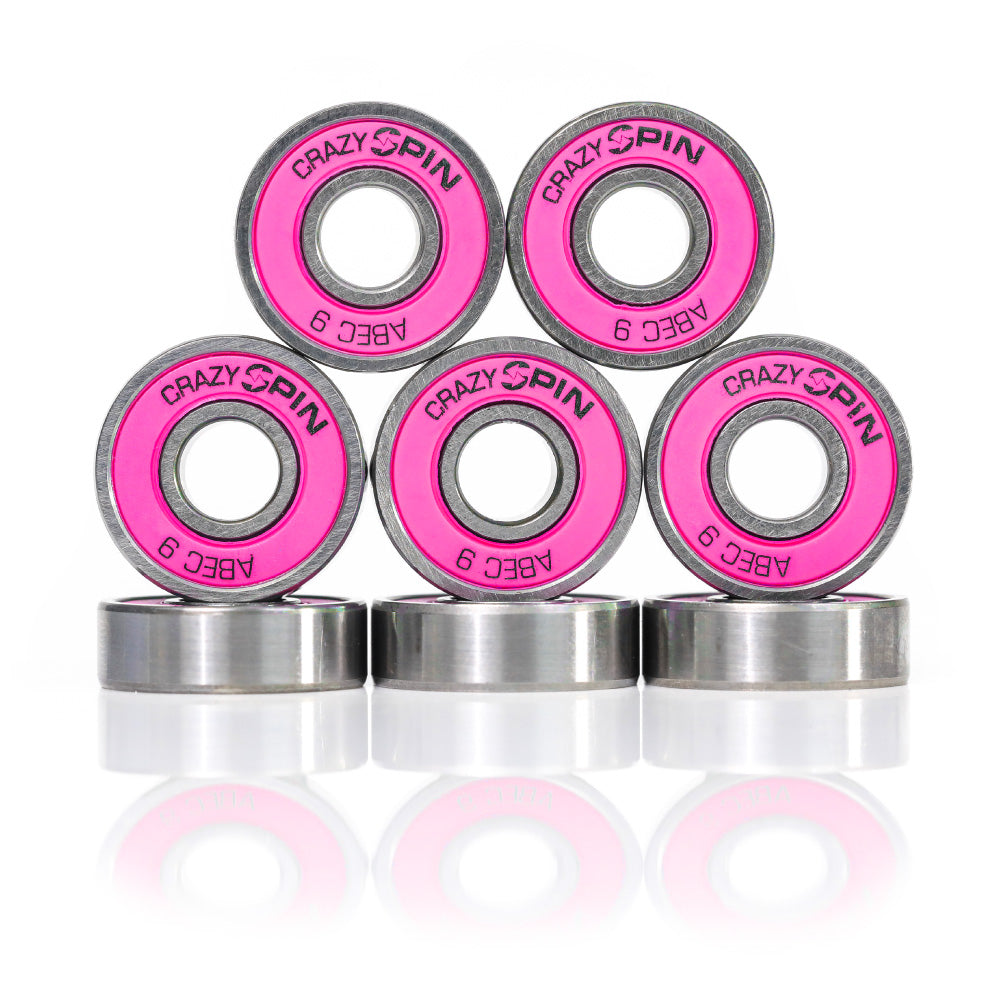 Crazy Spin Bearings 8mm 8pk Pink Inline and Quad Bearings