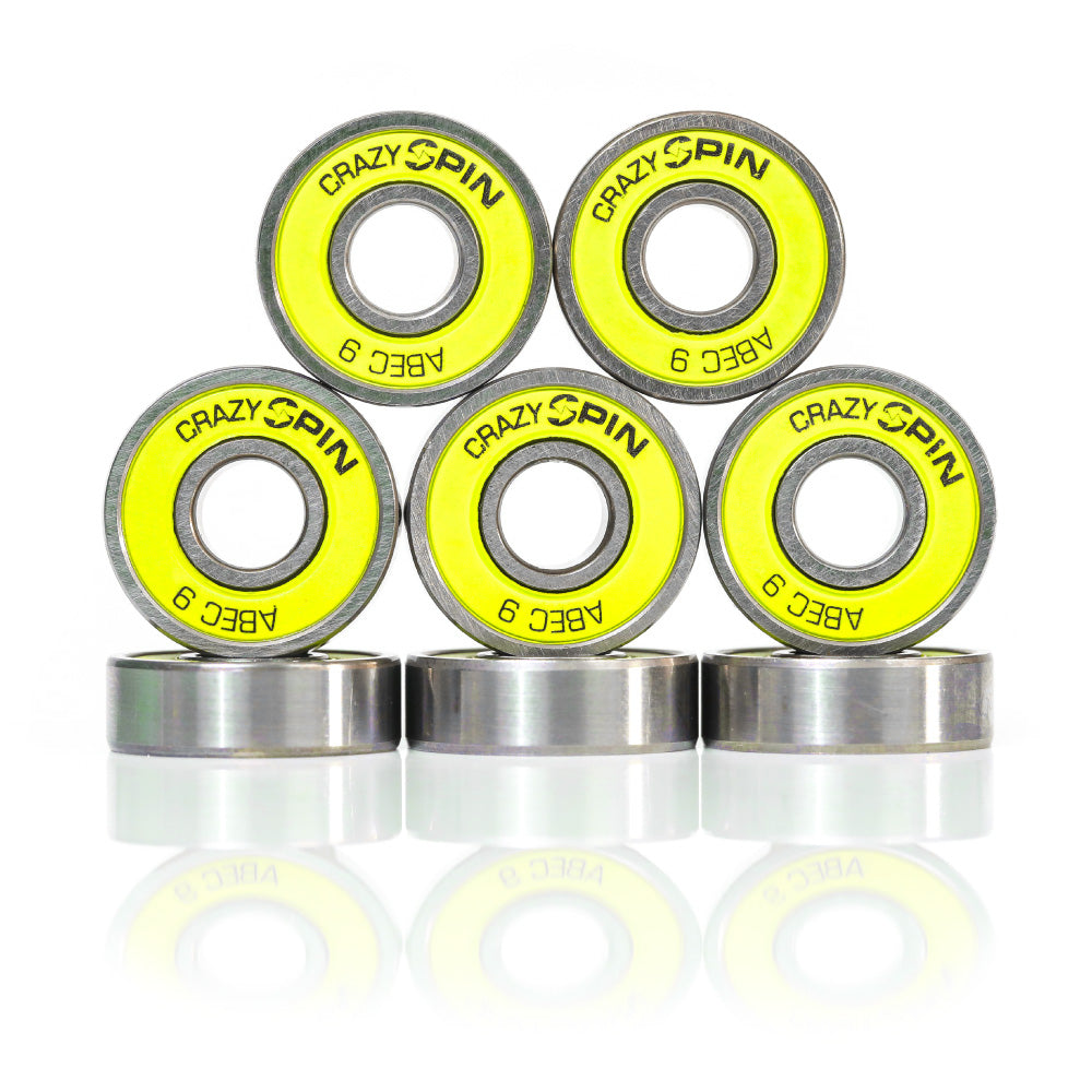 Crazy Spin Bearings 8mm 8pk Yellow Inline and Quad Bearings