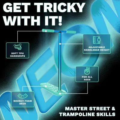 INDO Kickstart Classic Tramp Scooter - Neon Scooter Completes Trick