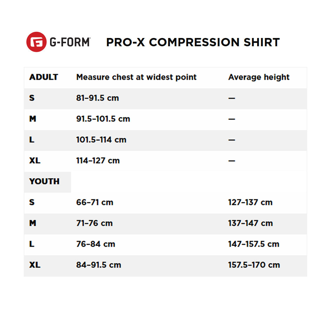 Compression Garment Measurement Form.pdf G-Form Pro-X Compression Shirt - Adult - Skater HQ