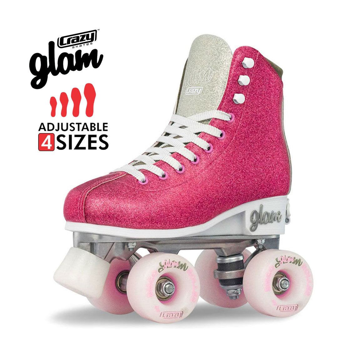 Crazy Disco Glam Pink/Silver - Kids Adjustable Roller Skates