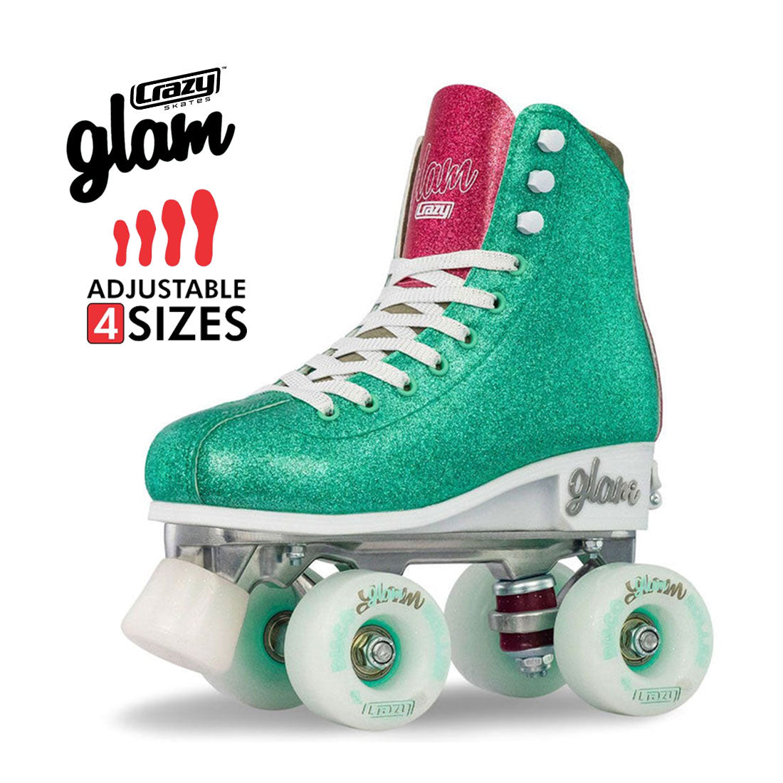 Crazy Disco Glam Teal/Pink - Kids Adjustable Roller Skates