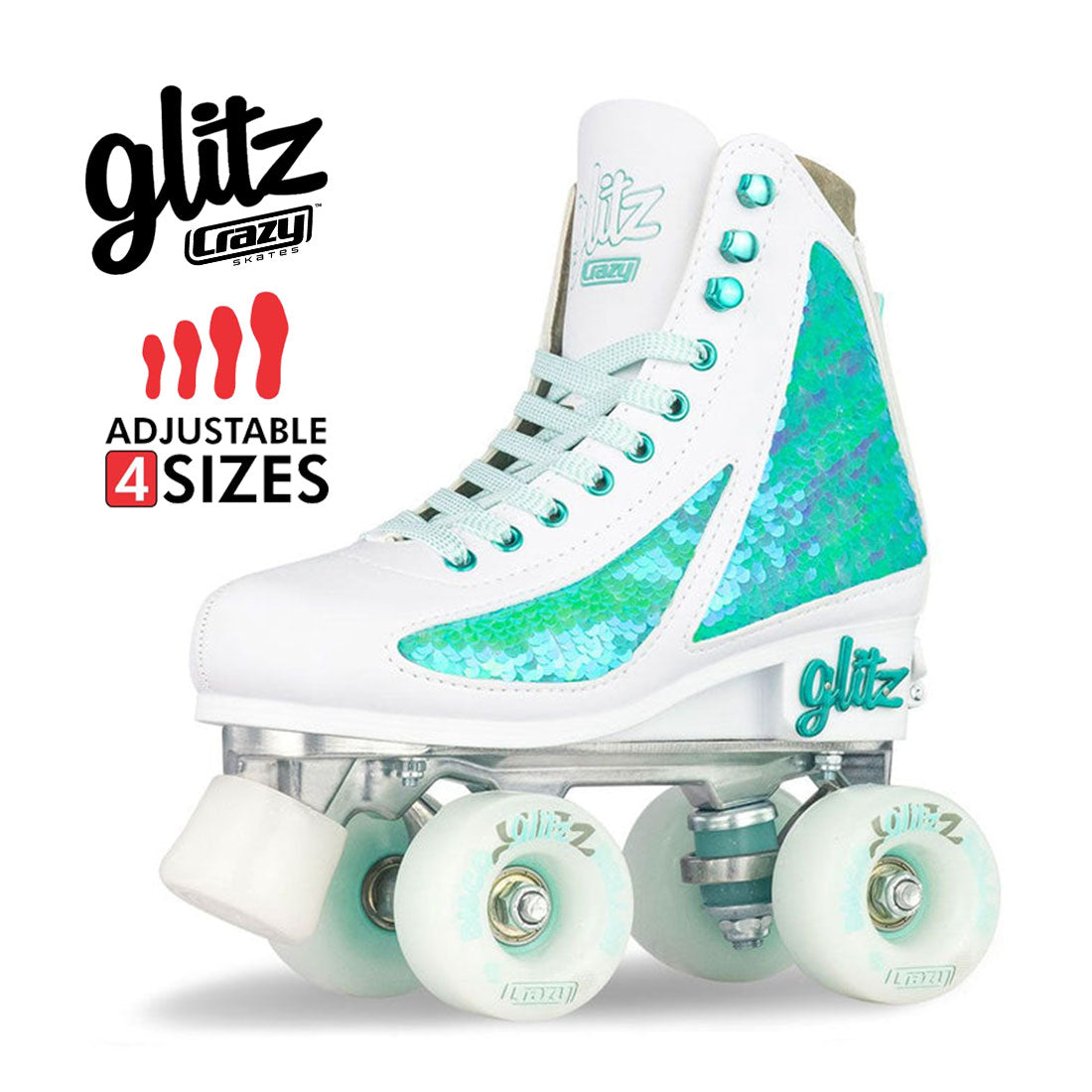 Crazy Disco Glitz Turquoise - Kids Adjustable Roller Skates