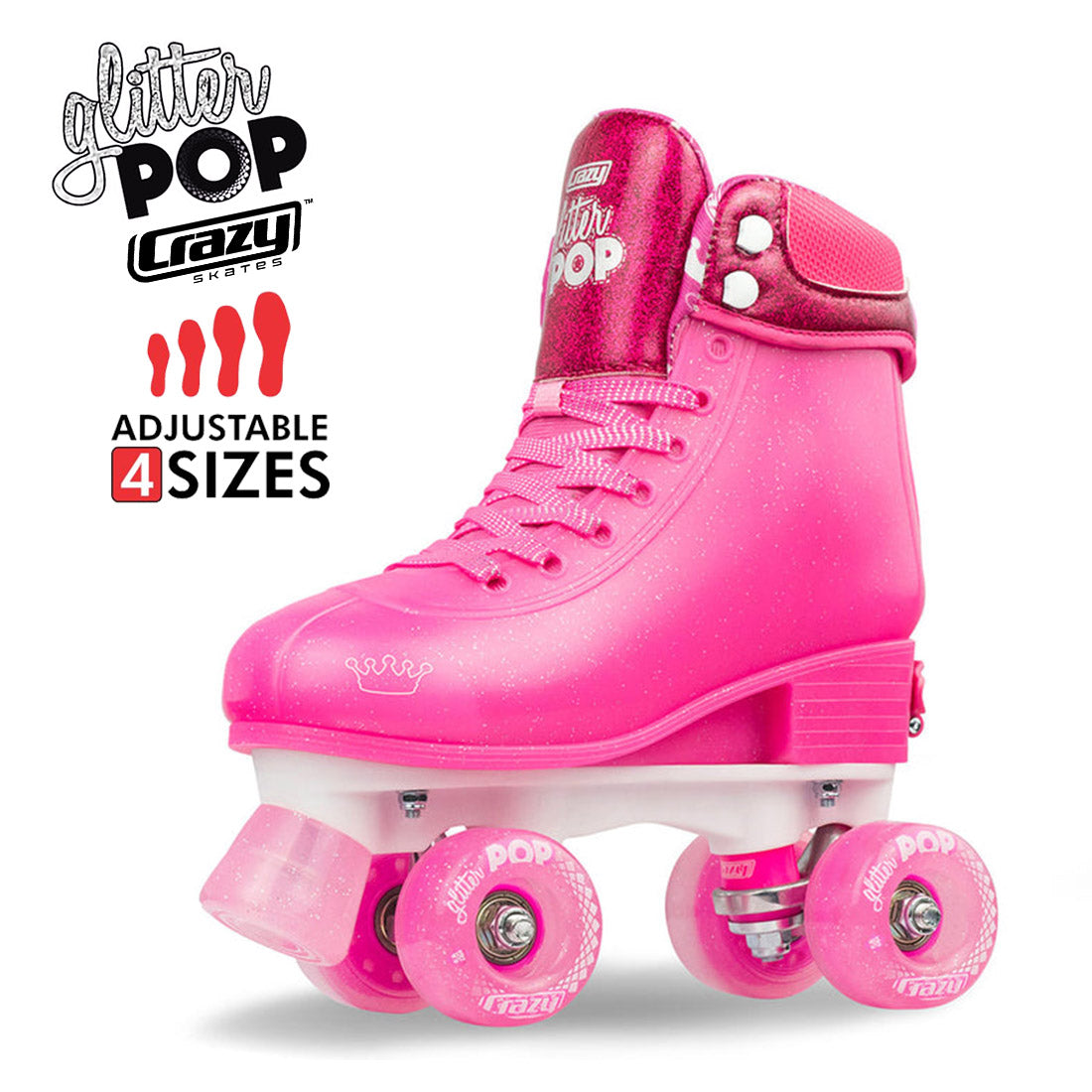 Crazy Glitter Pop Pink - Kids Adjustable Roller Skates