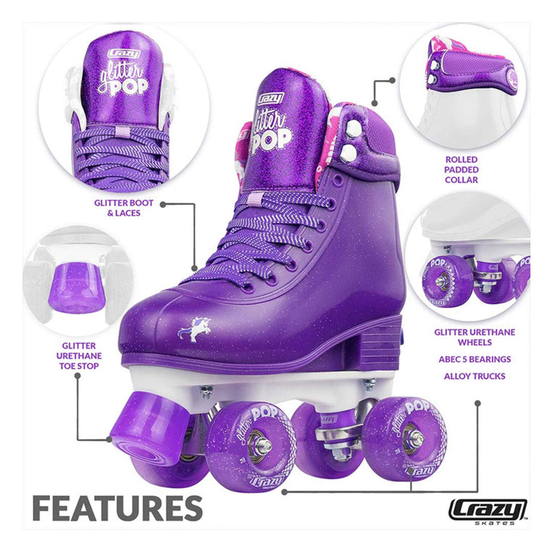 Crazy Glitter Pop Purple - Kids Adjustable Roller Skates