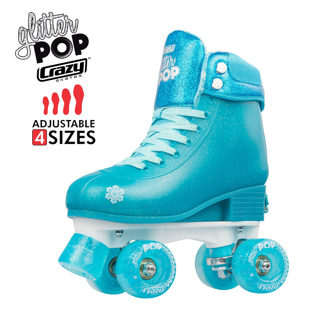 Crazy Glitter Pop Teal - Kids Adjustable Roller Skates