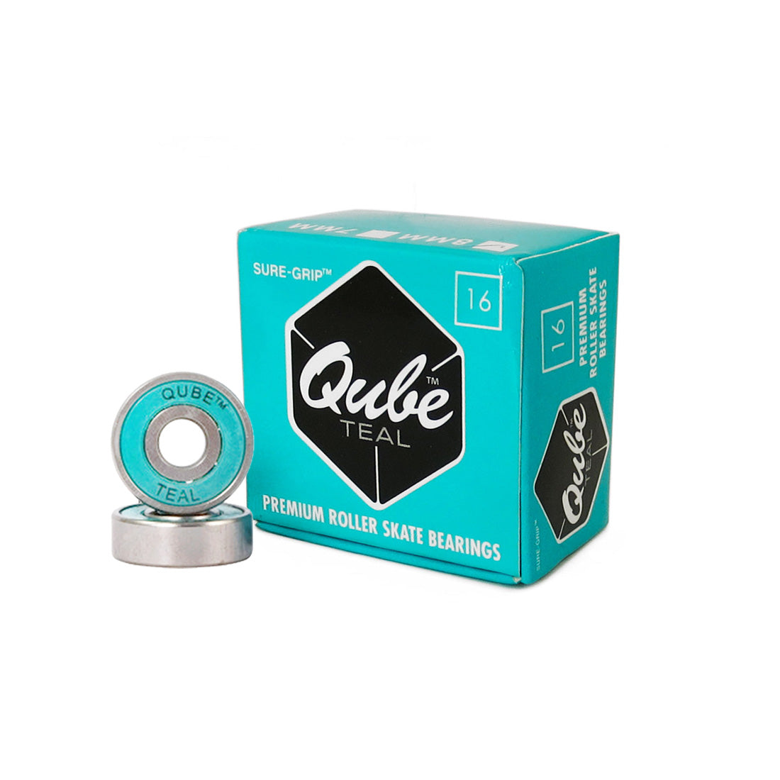 Qube Teal 8mm Bearings 16pk Roller Skate Hardware and Parts