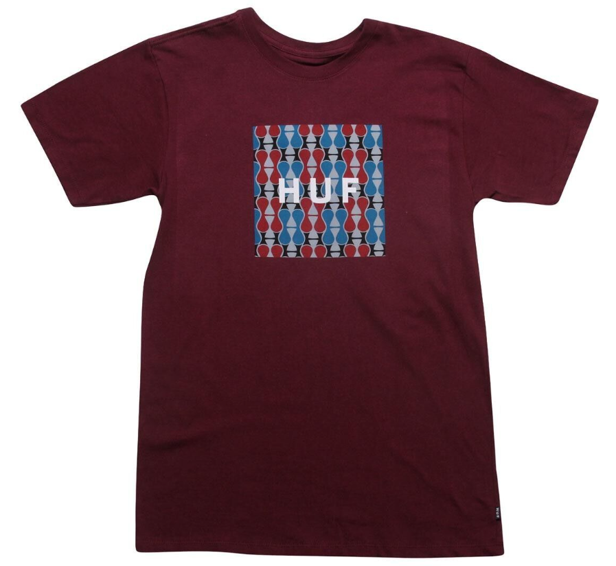 HUF Box Logo Fill Century Tee Burgundy - Large Apparel Tshirts