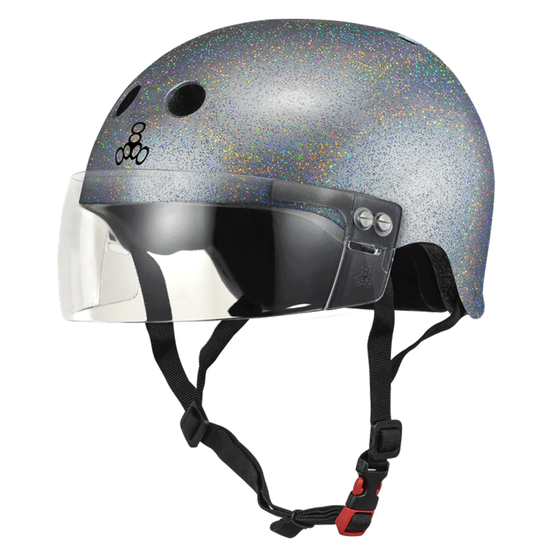 Triple 8 THE Cert SS Visor Helmet - Silver Glitter Helmets