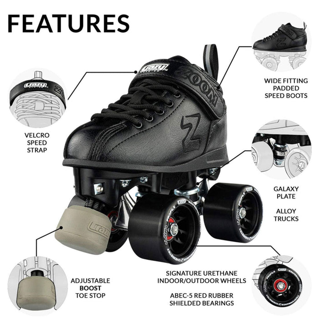 Crazy Zoom Skate - Black Roller Skates