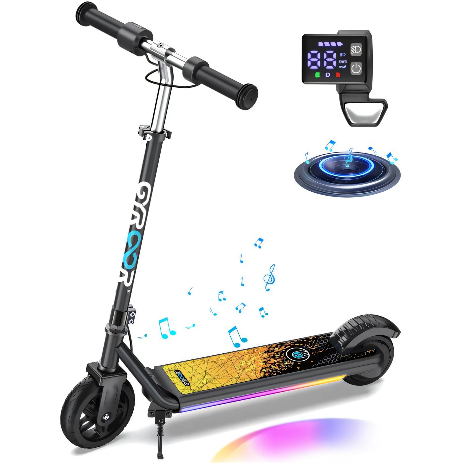 H30 Max Kids Electric Scooter With Bluetooth Music Speaker - Black
