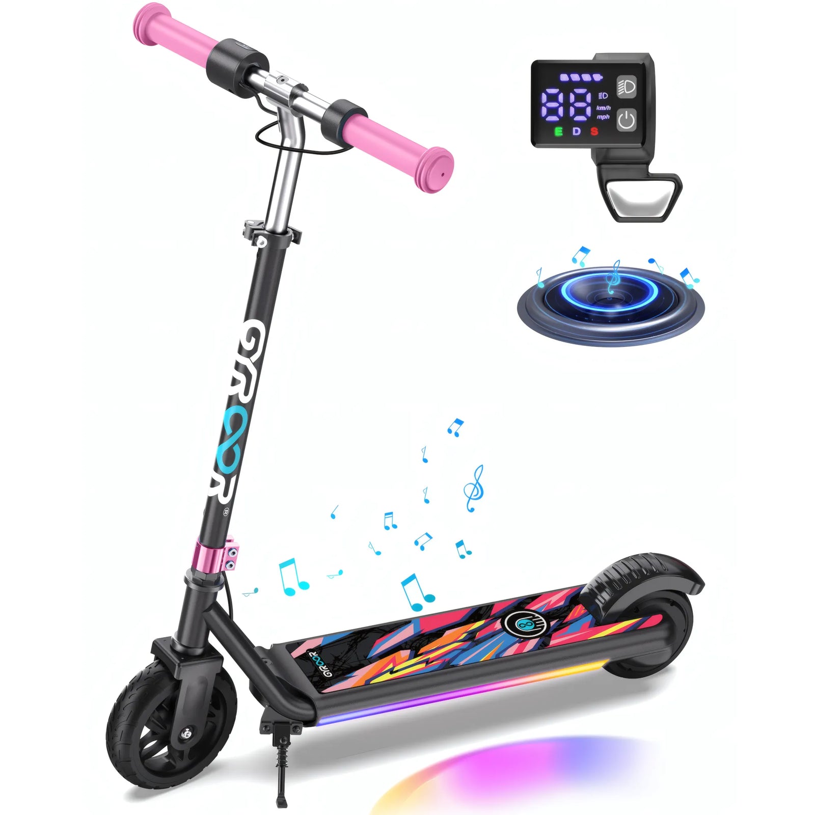 H30 Max Kids Electric Scooter With Bluetooth Music Speaker - Pink