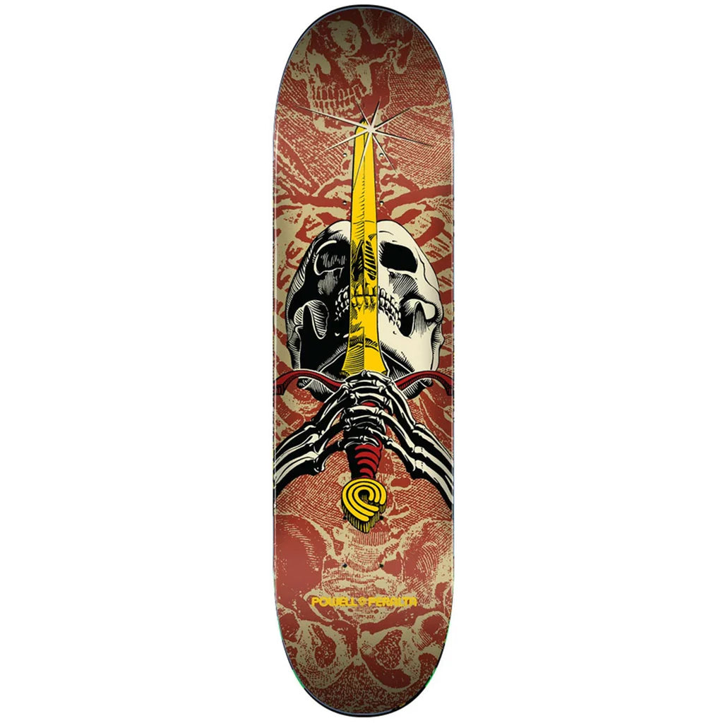 Powell Peralta - Skull & Sword Khaki/Burgundy 7.5 Skateboard Deck Skateboard Decks Modern Street