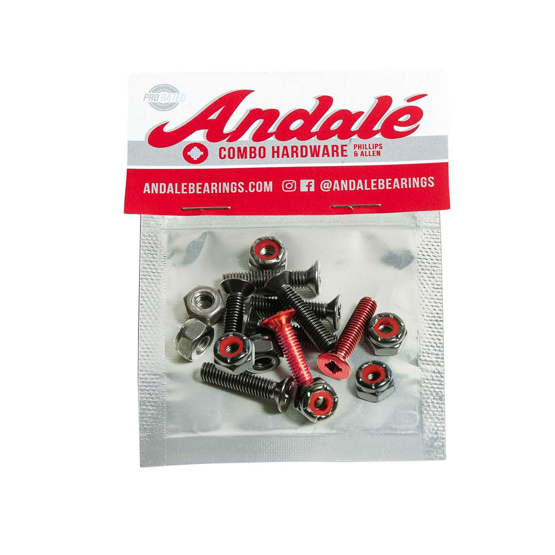 Andale 7/8in Combo Hardware 8pk - Red Skateboard Hardware and Parts