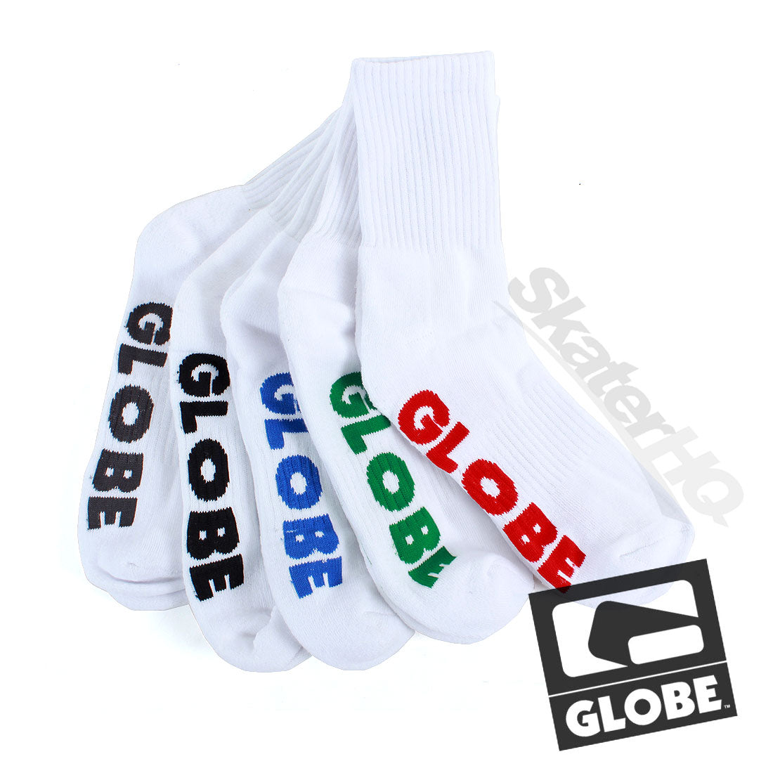 Globe Crew Socks 12-15US 5pk - White Apparel Socks