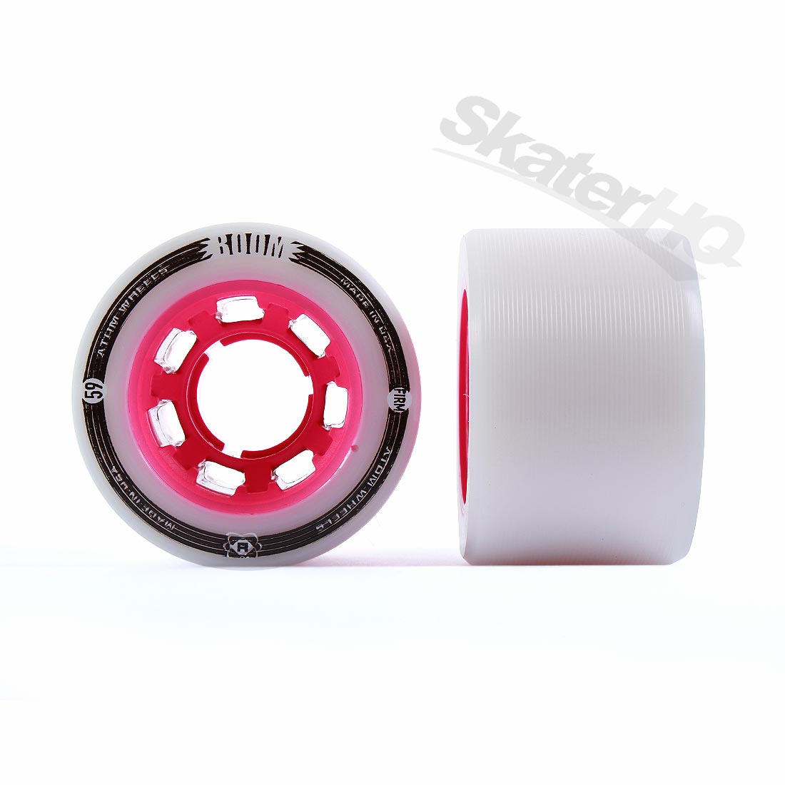 Atom Boom Quad Hybrid FIRM White Pink 59mm 38mm 4pk Roller Skate Wheels
