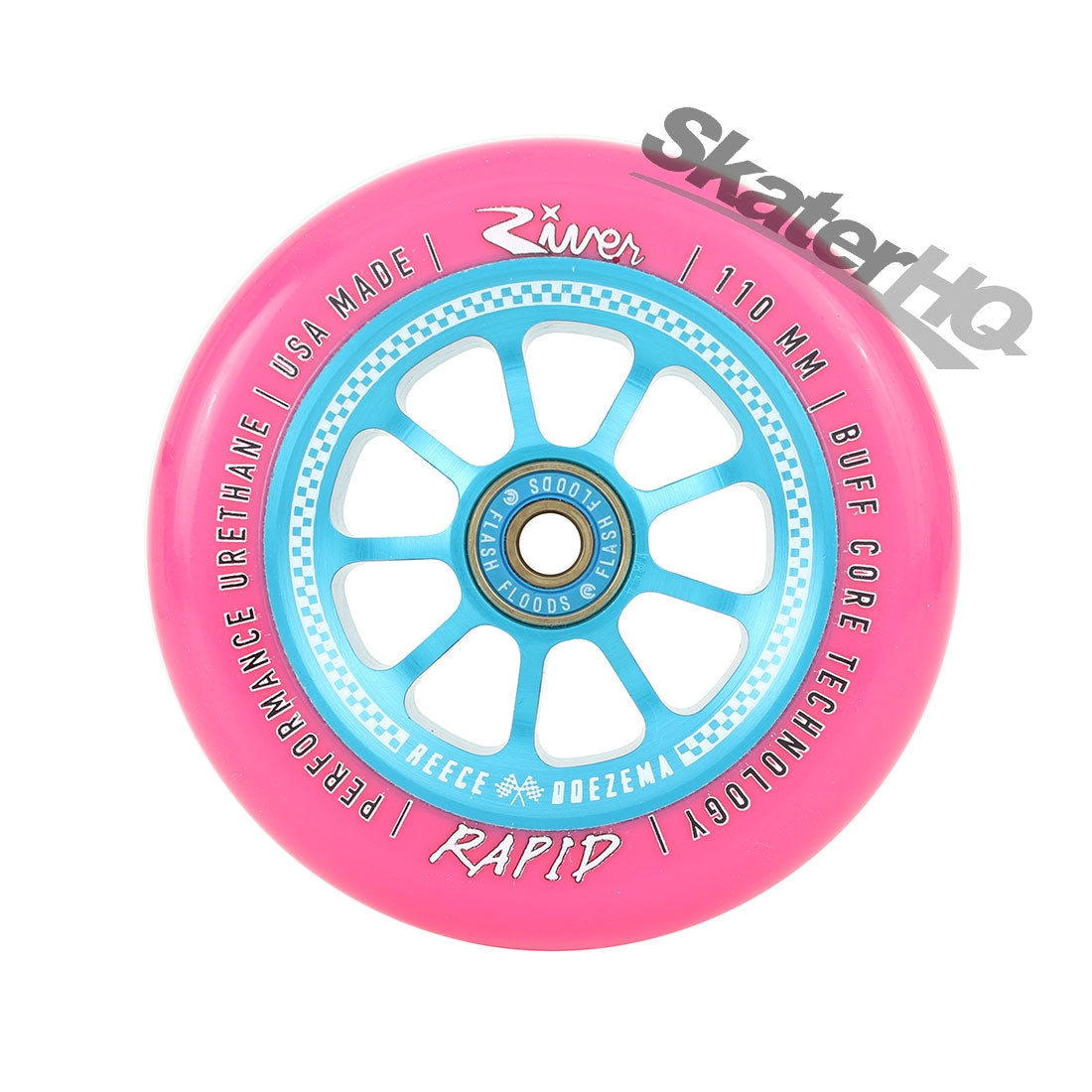 River Rapid Checkmate 110mm Wheel - Pink/Sapphire Scooter Wheels