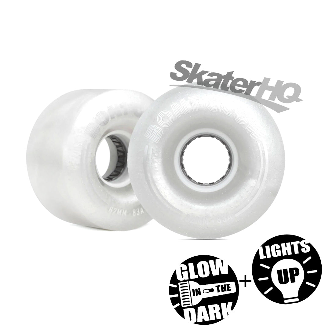 Bont Glow LED 62mm 83a 4pk - Pearl White Roller Skate Wheels