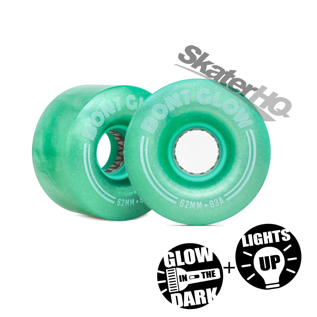 Bont Glow LED 62mm 83a 4pk - Misty Teal Roller Skate Wheels