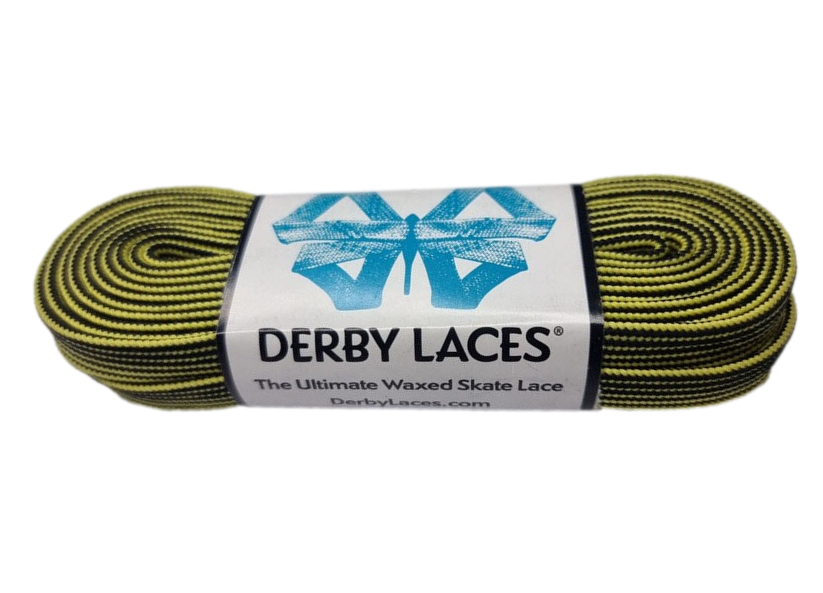Derby Laces Waxed 72in Pair Black &amp; Yellow Stripe Laces