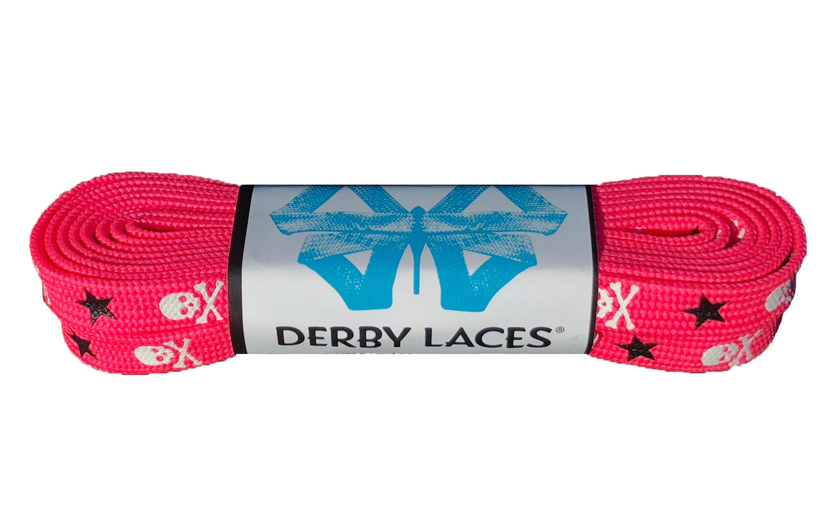Derby Laces Waxed 72in Pair Hot Pink (Skulls &amp; Stars) Laces