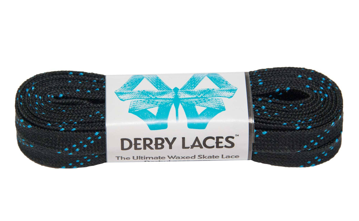 Derby Laces Waxed 108in Pair Black &amp; Blue Speck Laces